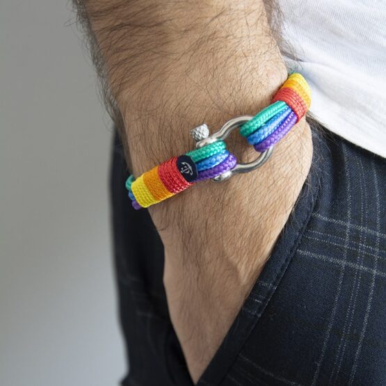 Braccialetto marittimo in corda da vela - Pride, fatto a mano, per donna e uomo, con chiusura a moschettone in acciaio inox 4mm CNB #5152 - immagine 3